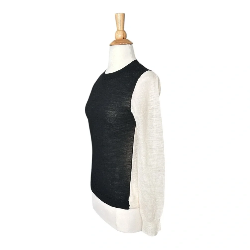 A.L.C. Lightweight Wool Sweater Black Cream Color Block Layer Neutral Size Small